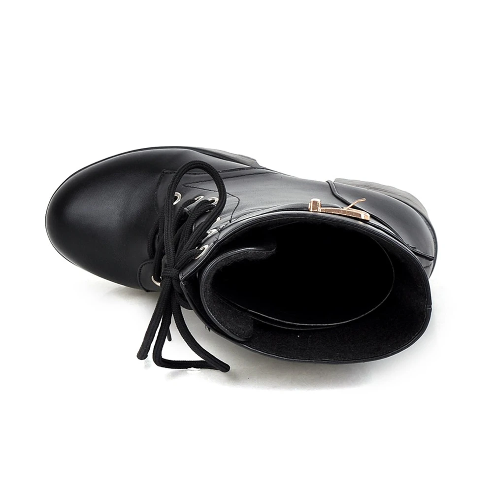 Cena BONJOMARISA nowa gorąca sprzedaż Dropship 34 43 platformy botki damskie sznurowane botki motocyklowe damskie buty na wysokim obcasie buty kobieta