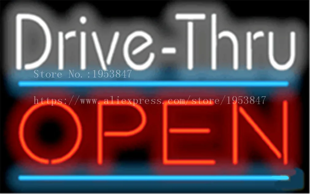 neon drive thru open sign