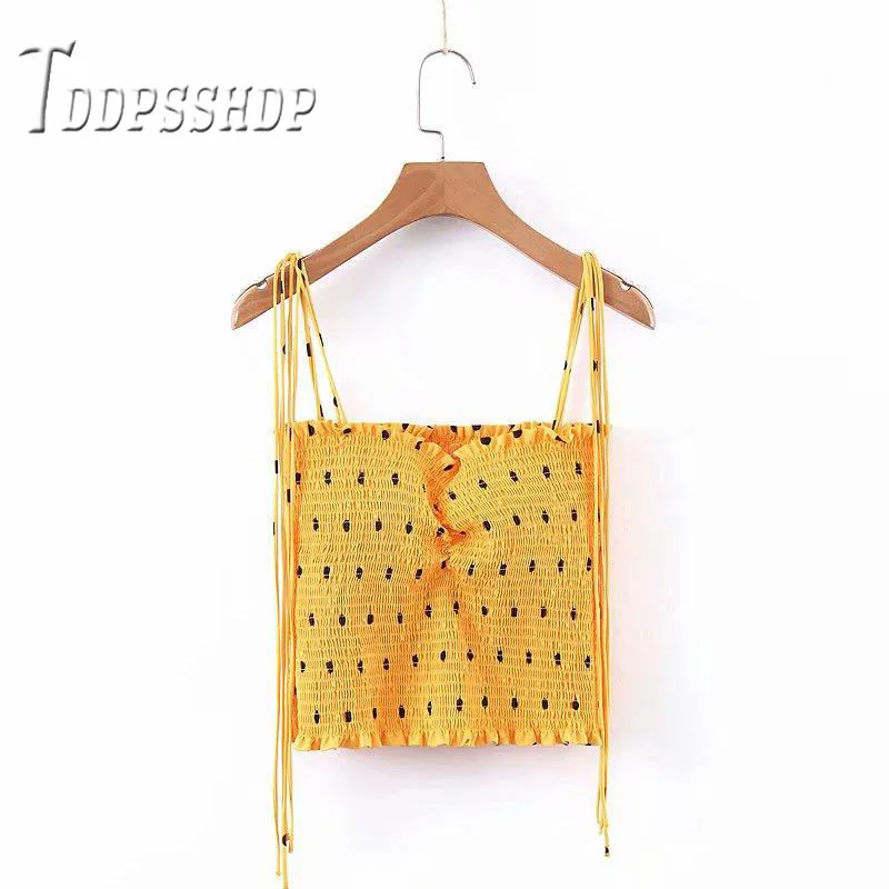 

2019 yellow color women camisole spaghetti strap little dot printing female camis top