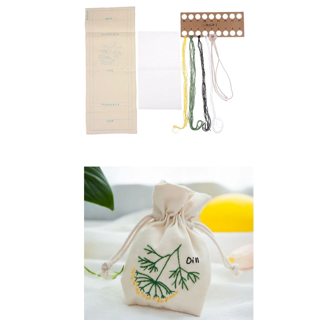 DIY Embroidery Cross Stitch Kit Pouch Canvas Drawstring Bag Handmade Needlework