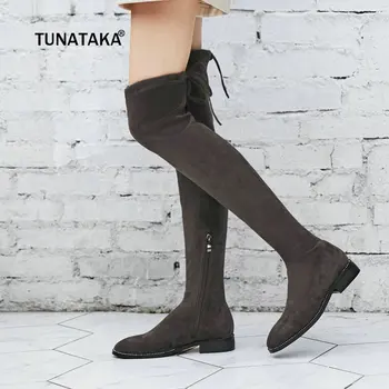 

Suede Thigh High Flat Boots Women Over the Knee Boots Comfort Fall Winter Zipper Boots Fashion Shoes Woman Black Gray 2018
