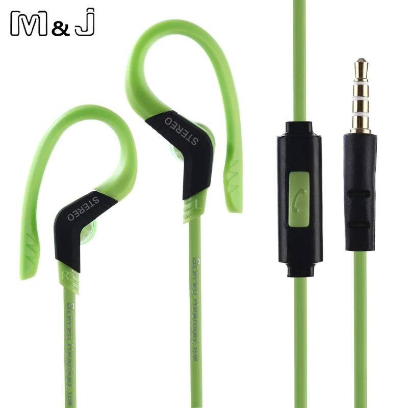 M & J Original Earphone Sukan Super Bass Headphone Headset Running Berat Bersih dengan mikrofon EarHook Untuk Semua Telefon Bimbit earpod