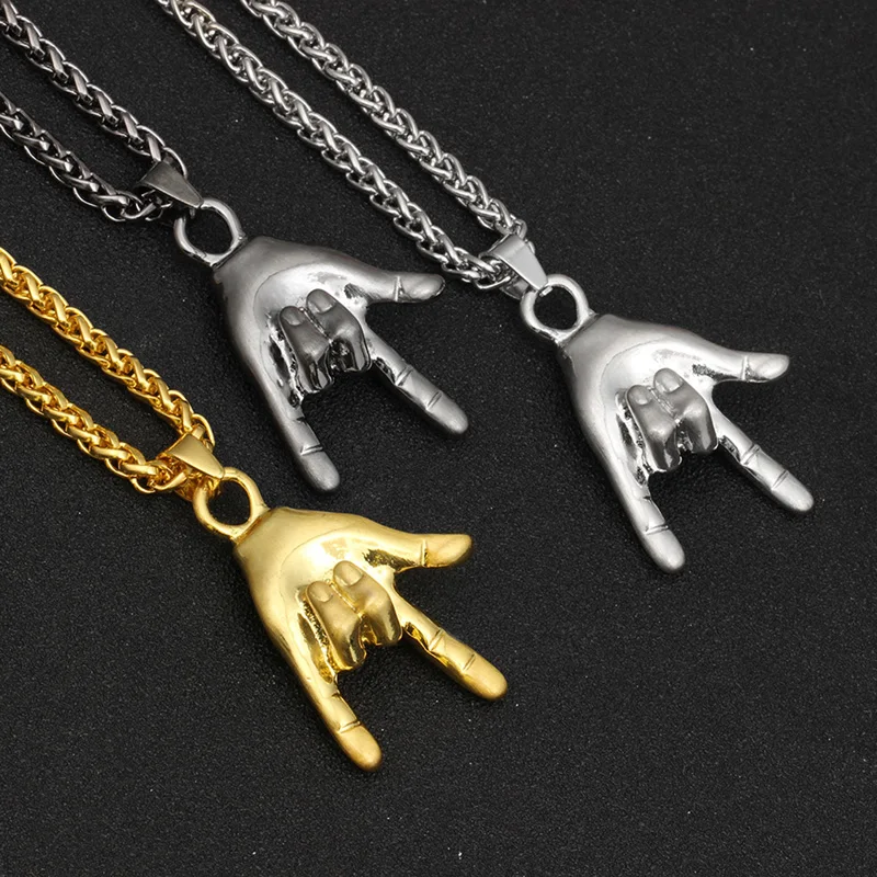 Punk Rock I Love You Gesture Hand Pendant Sign Language Necklace  Charm Hip Hop Jewelry For Men Women Shellhard collier homme