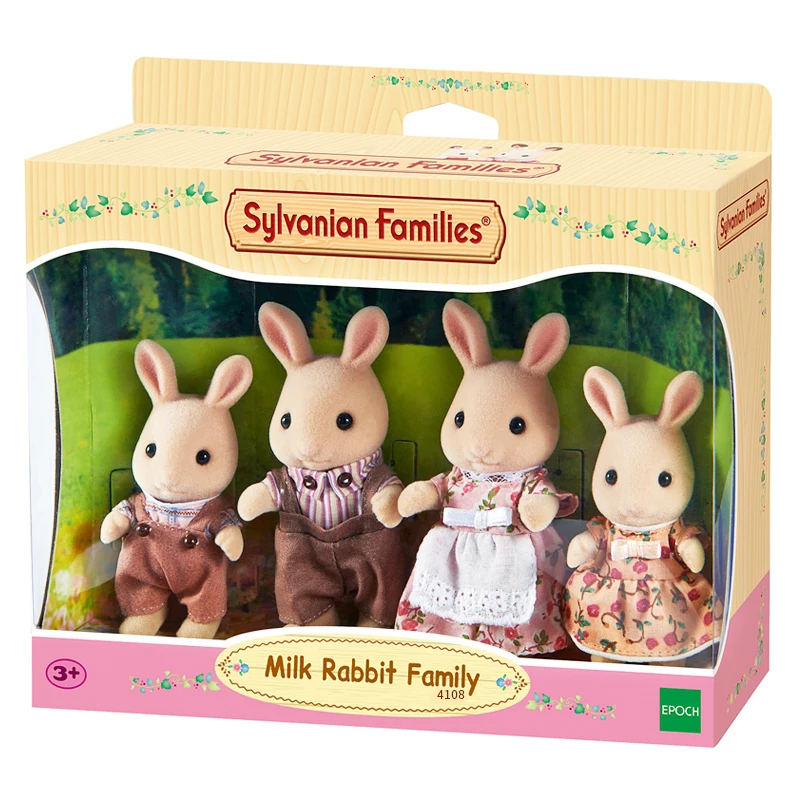 Sylvanian Families, семейный кукольный домик с молочным Кроликом, 4 шт., Набор фигурок для родителей и детей, игрушка для девочек, подарок, новинка 4108