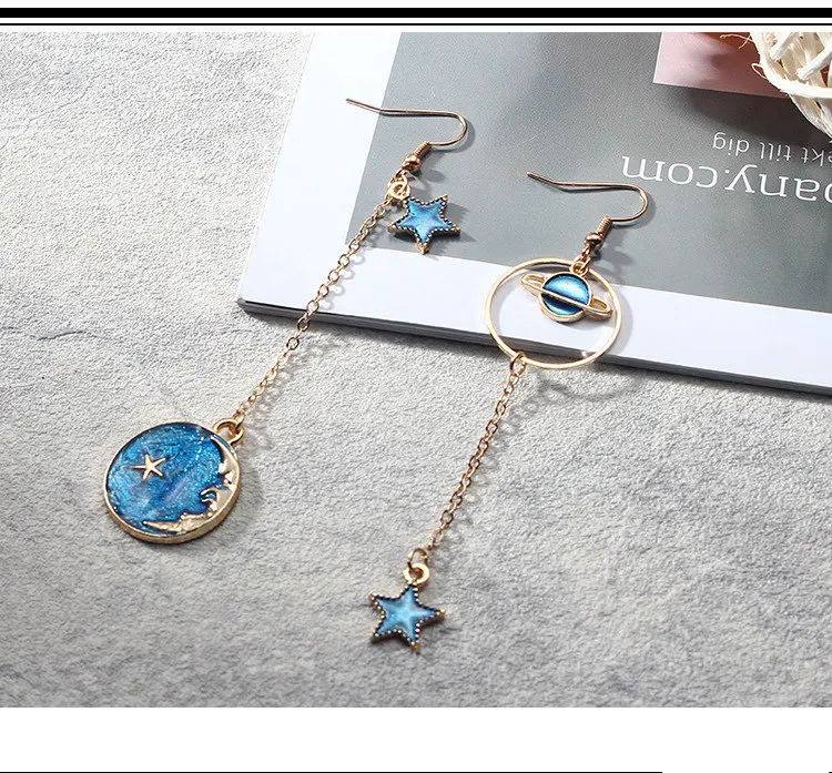 HTB1cHhAIMmTBuNjy1Xbq6yMrVXaU - 2018 Fashion Korean Romantic Girls Blue Heart Star Moon Long Asymmetric Dangle Drop Earrings Variety Personality Cute Jewelry