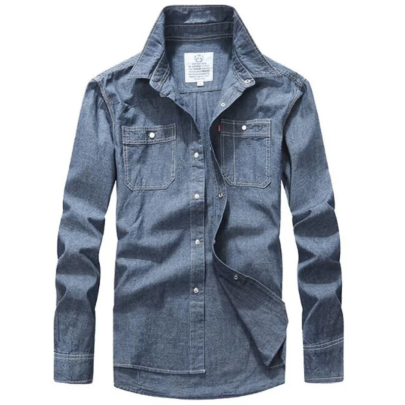 

High quality Jeans Shirt With Long Sleeve Blue Vintage Denim Shirt Men Spring Casual Male