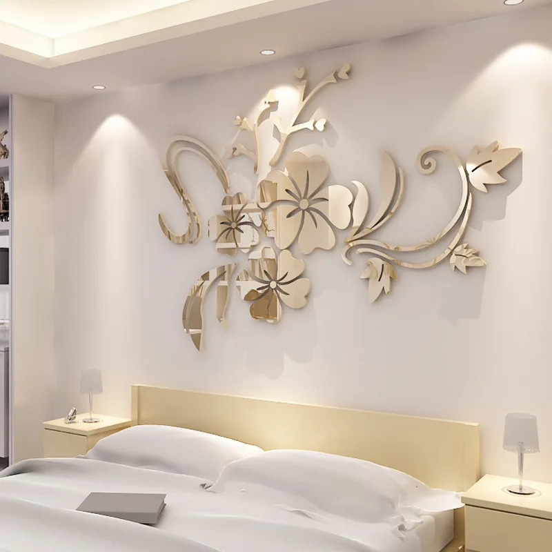 

New 3D Acrylic Crystal Stereo Wall Mirror Flower Rattan Living Room Sofa TV Background Wall Decoration Home Decor