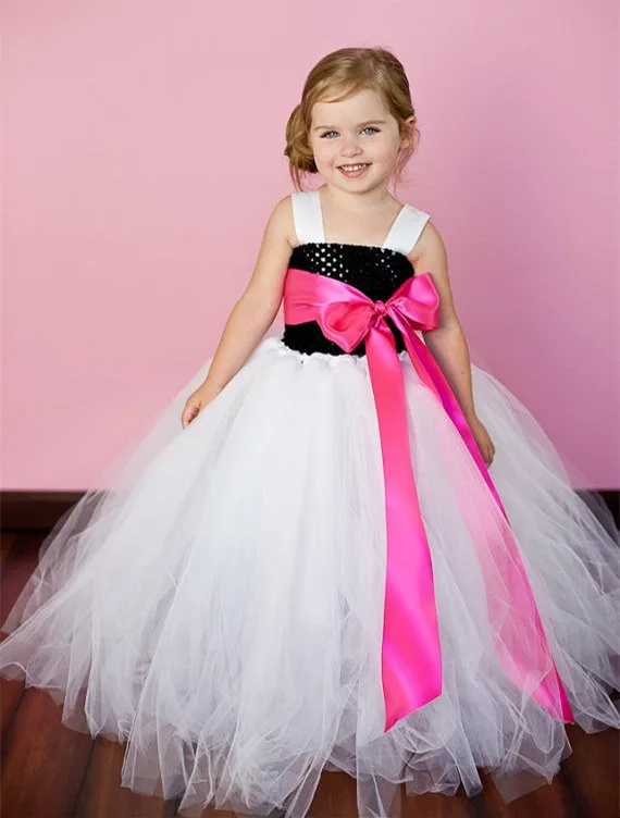 

black white Princess Girl Tutu Dress Flower Girl dress Girl Party Dress Girl Dress For Wedding/Birthday/Festival Size 2T-12Y