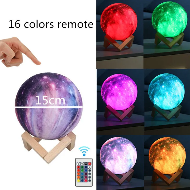 15CM 16 colors 3d принтер лунный светодиодный светильник для офиса, спальни, украшения, Рождество, Рождество, Год, умный креативный подарок, ночные светильники ночной светильник светильник луна луна светильник ночник луна - Испускаемый цвет: 15CM 16 colors
