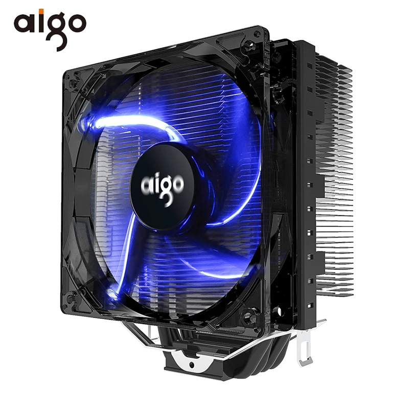 Aigo кулер для процессора, 4 тепловые трубки, кулер для процессора, радиатор для AMD Intel 775/115/AM3/AM4, Синий светодиодный, бесшумный, охлаждающий процессор, 120 мм, 4-контактный вентилятор для процессора