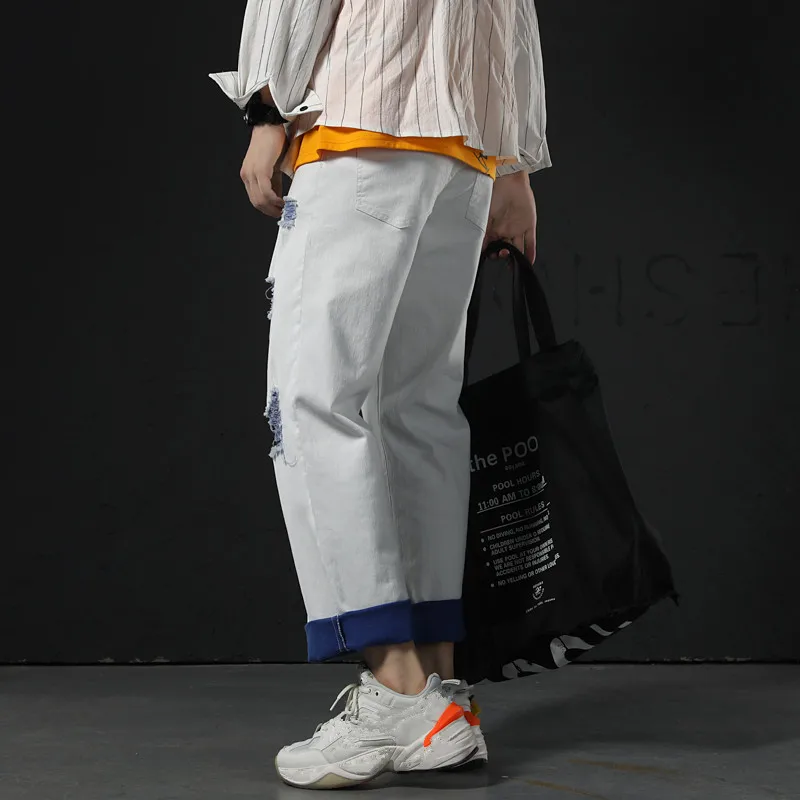 Man Straight Jeans loose Ripped Holes Men Jean Spring Summer Ins Style Hip Hop skateboard Male 2