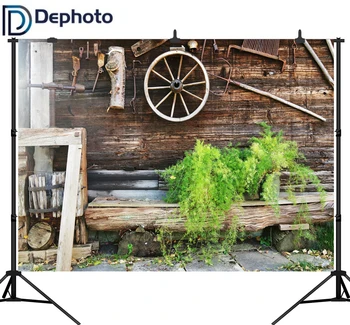 

DePhoto Spring Farm old Tools Wood Wall Photo Backgrounds Customized Vinyl Digital Photography Backdrops For Photo Studio