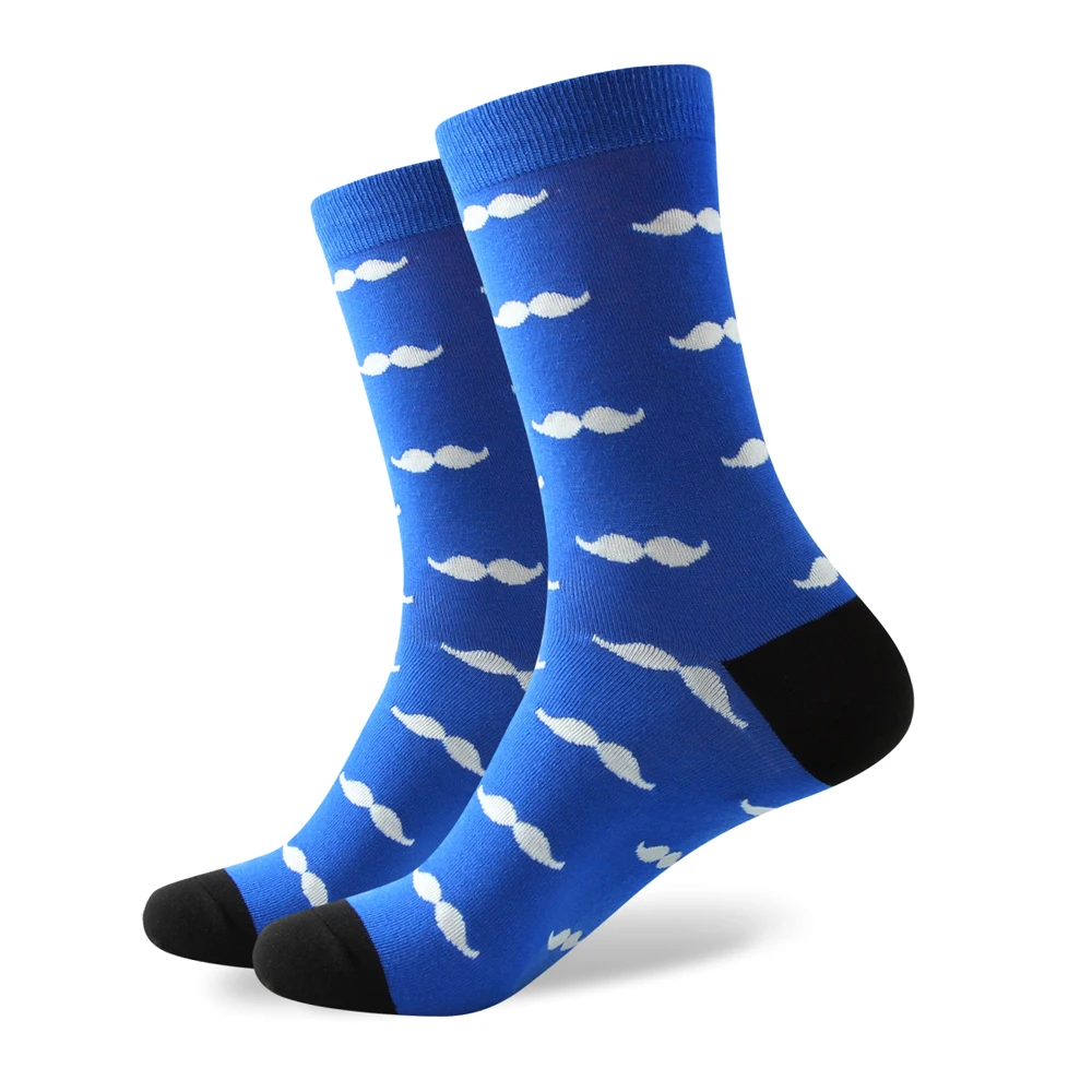 Сочетающиеся мужские цветные синие стильные хлопковые носки с усами и носки с принтом черепа(5 пар/лот