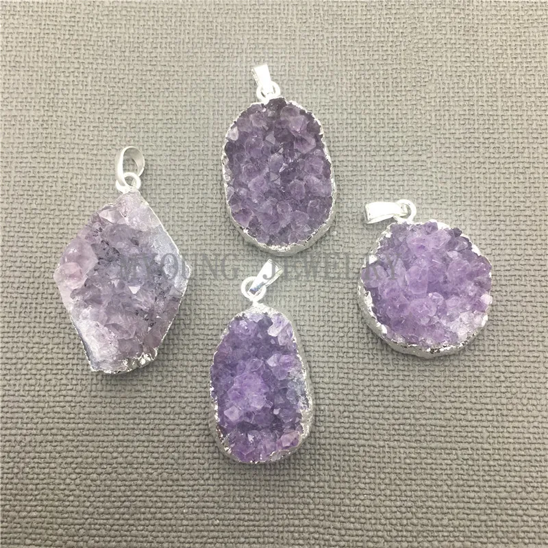 MY0018 (free form  amethyst cluster pendant with silver plated edge)