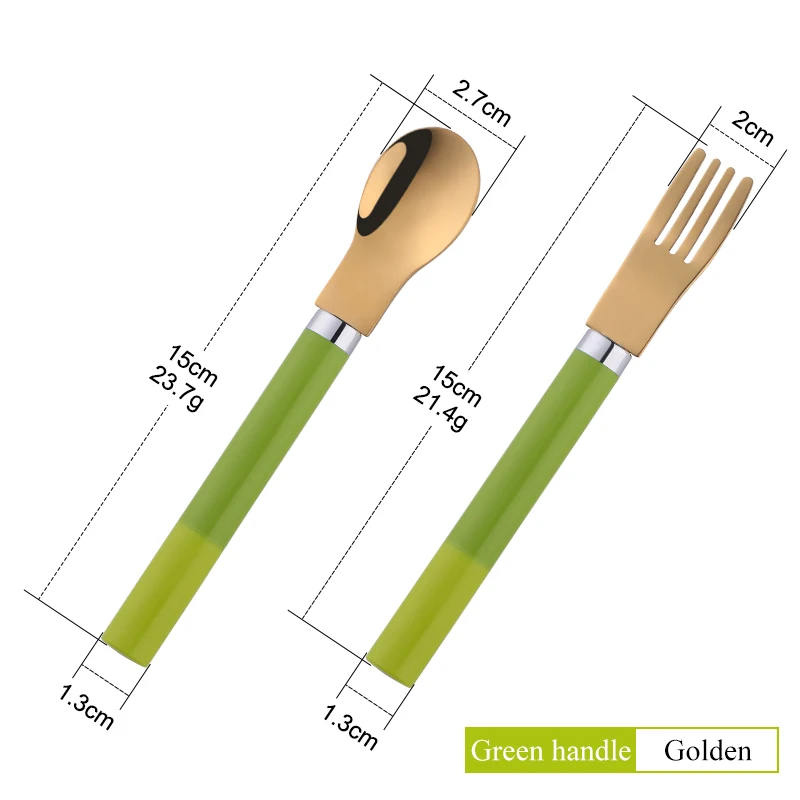 Детский набор ложек и вилок 2 шт. детская посуда креативные портативные серебряные столовые приборы PP ложки с ручкой набор вилок Детские Обучающие инструменты - Цвет: Green-golden 1 set