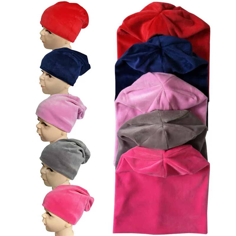 Новая детская бархатная шапка в стиле хип-хоп, осенне-зимняя детская шапка, шарф для мальчиков и девочек, кепка для уличных танцев, теплая однотонная детская шапка
