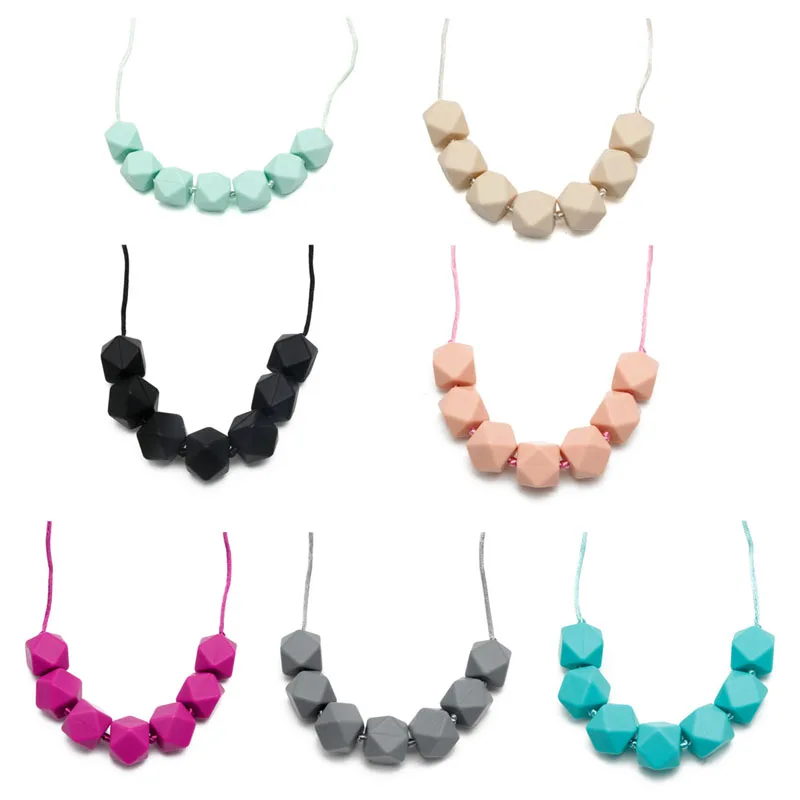 Baby Silicone Teether Chain Charm Feather Beads Necklace Teething Toy Jewelry