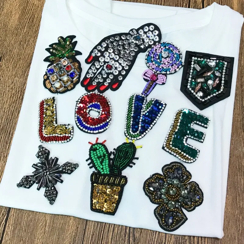 1 шт. стразы ананас крест леденец бусины патчи для одежды швейная аппликация