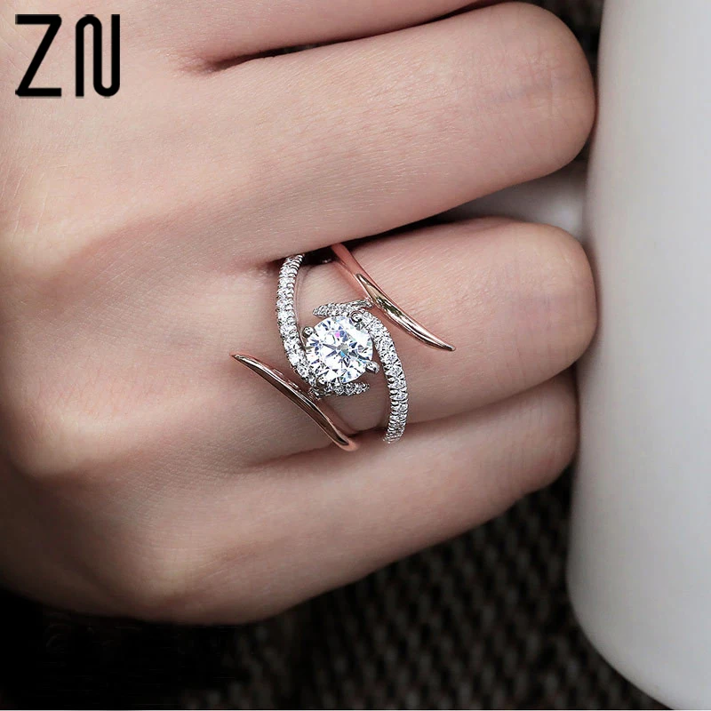 

ZN 2019 New Rose Gold Color Rings Fashion Personality Cubic Zirconia Engagement Ring Jewelry For Women Dropshipping