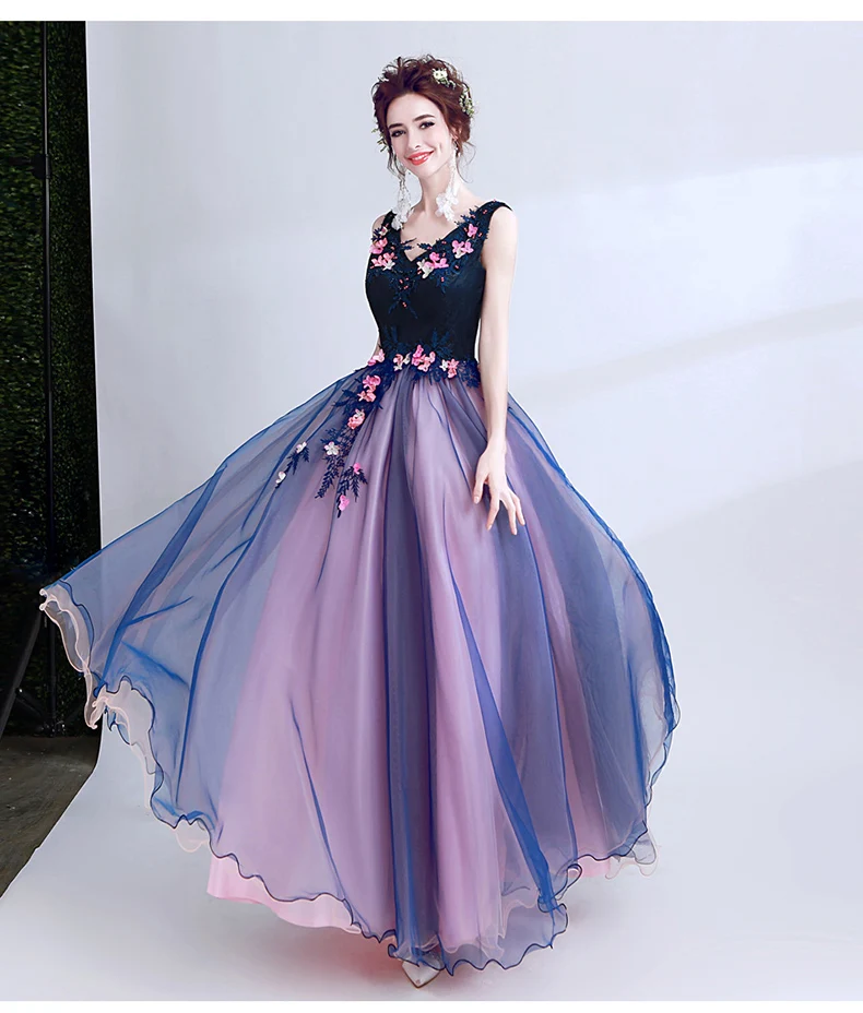 Robe de soiree, кружевное платье с v-образным вырезом, без рукавов, с бисером, синее, роскошное, элегантное, длинное, вечернее платье, знаменитые Аппликации, цветы, вечерние, торжественное платье