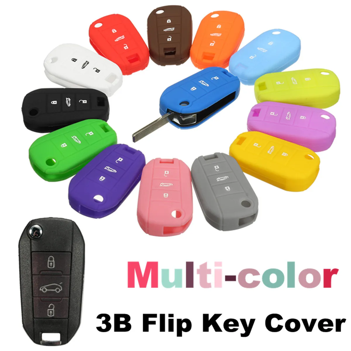 

Silicone 3 Button Car Flip Remote Key Case Fob Cover Holder For Peugeot 208 508 2008