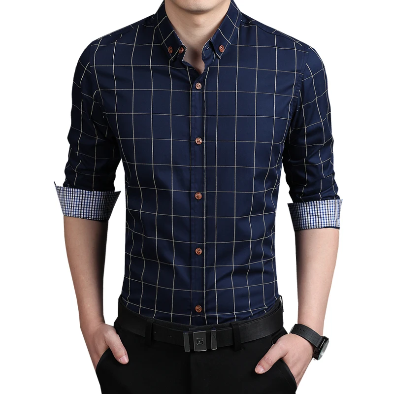 Lutratocro Mens Long-Sleeve Stylish Button-Down Cotton Slim Plaid Shirts