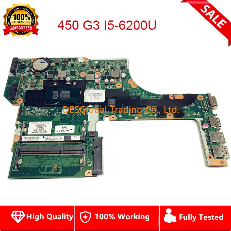 Finest  For HP ProbBook 450 G3 Laptop motherboard DA0X63MB6H1 i5-6200U 827025-001 827025-501 Mainboard 8270