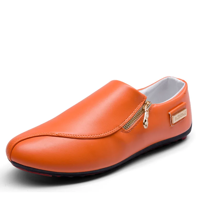 LAISUMK Весна Для мужчин обувь Повседневное Мокасины Для мужчин Лоферы Элитный бренд дышащая поверхность Homme без каблука из искусственной кожи мужская обувь - Цвет: Оранжевый
