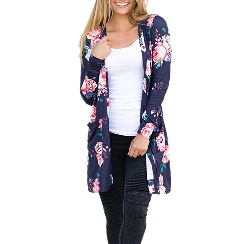 

Autumn Long Cardigans 2019 Fashion Women Flower Print Coat Long Sleeve Female V Neck Big Size Cardigan Plus Size XXXL Blue Pink