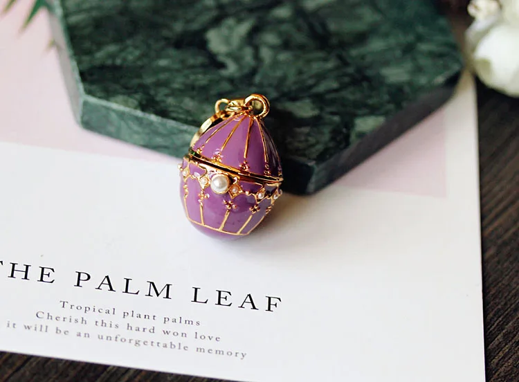 Модное фиолетовое яйцо амулет с жемчугом Женская сумочка на молнии Брелоки движется кулон для девочки ожерелье ювелирный подарок