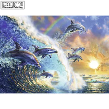 

5D DIY Diamond embroidery Cross stitch Jumping dolphins Full Square/Round Diamond mosaic Diamond painting decoration HYY