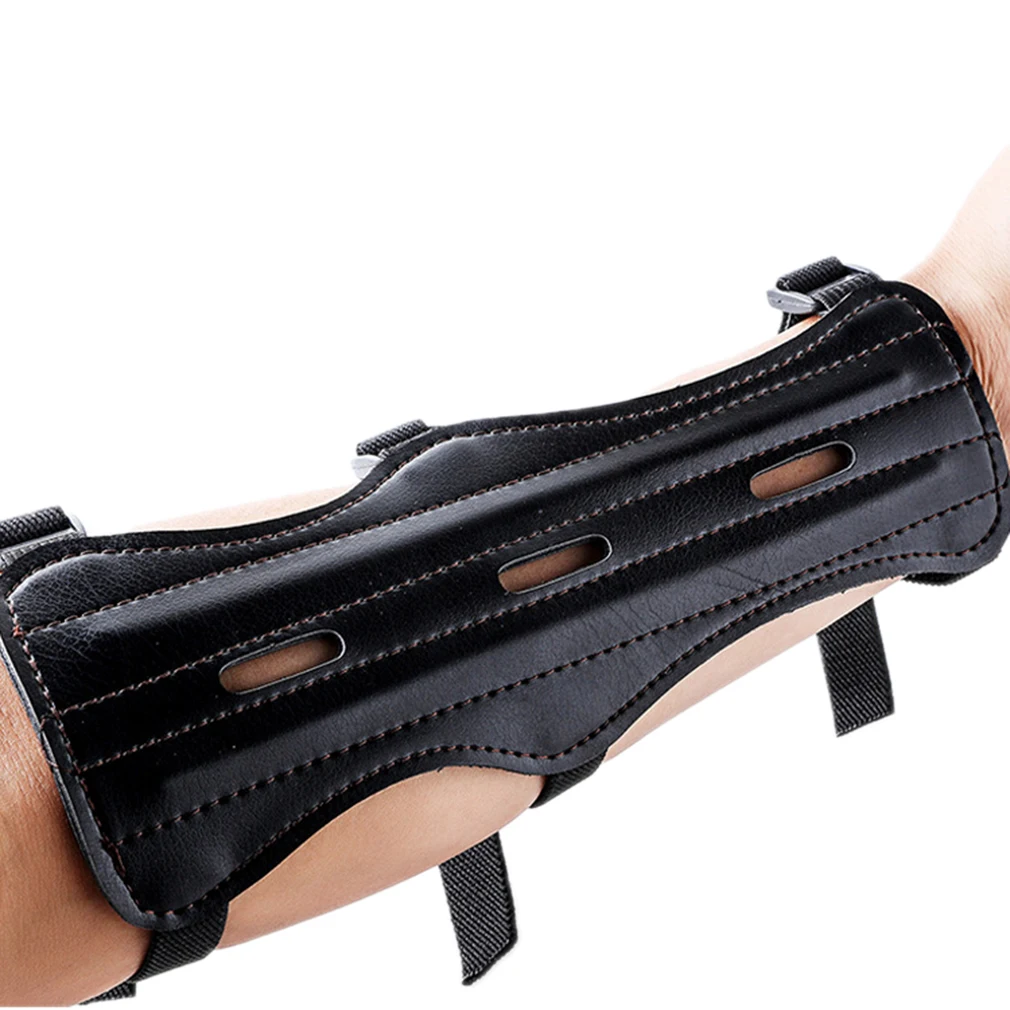 

220*85*5mm Black Cow Leather Archery Arm Protector Guard For Men Cowhide Bow Shooting Arm Armband 3 Straps Shoot Arm Guard