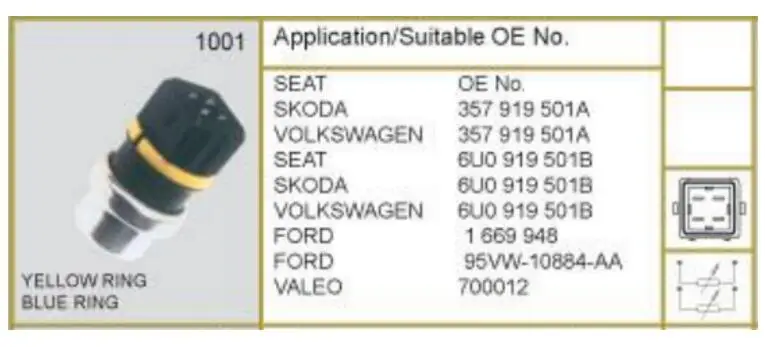 357919501A 6U0919501B 1669948 95VW-10884-AA 700012 датчик температуры для Volkswagen для Ford для Valeo