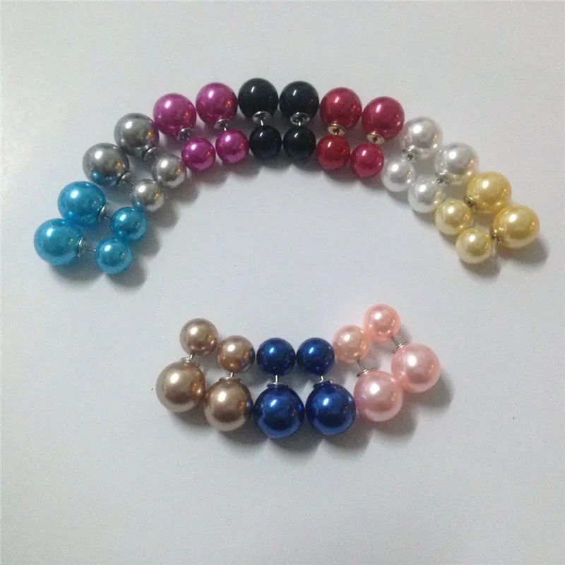 High quality and high bright pearl 17 kinds of color double side stud earrings for women plated silver earpins B1126