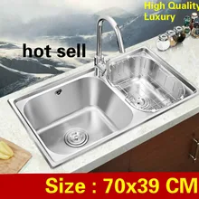 Высокое качество, моющиеся овощи, двойной кухонный паз раковина, высокий объем, роскошный 304 Нержавеющая сталь 700x390 мм