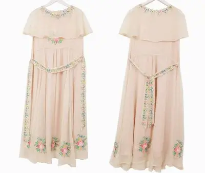 Линетт китайский стиль лето дизайн для женщин высокое качество элегантный течет Бамбуковая ткань Mori для девочек ретро платье с вышивкой - Цвет: Nude pink