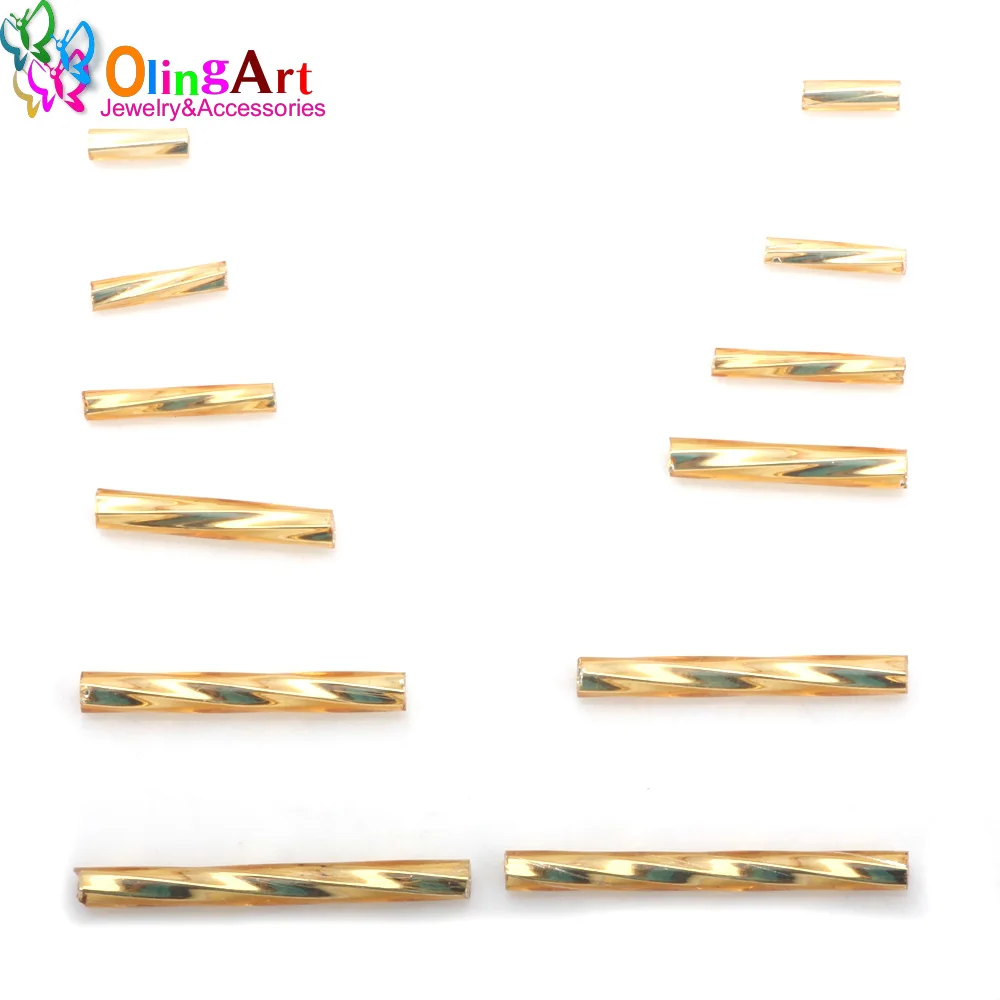 OlingArt 6mm/9MM/11MM/15MM/20MM/25MM Gold/Silve 45g/lot Twist tube Glass Seed Beads DIY Accessory necklace/tassel jewelry making