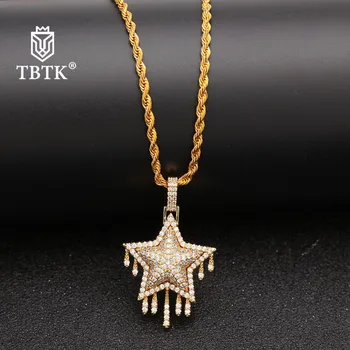 

TBTK Dripping Star Beautiful Model Pendant Necklace Trendy Fashion Jewelry Pentagram Pendant Hiphop Man Costume Jewelry Unisex