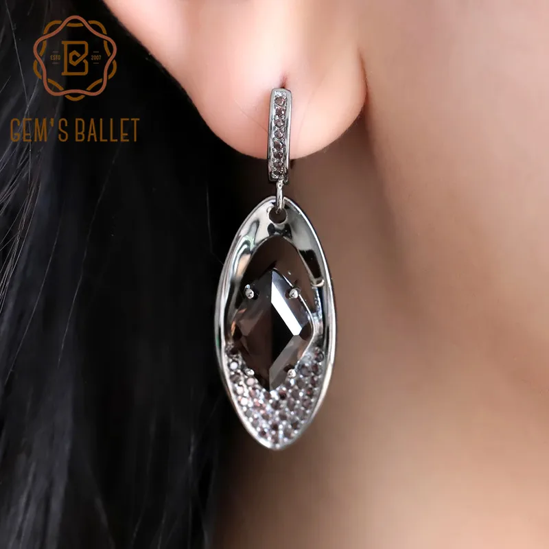 

GEM'S BALLET Natural Smoky Quartz Gemstone Earrings 100% 925 Sterling Sliver Vintage Gothic Drop Earrings For Women Fine Jewelry