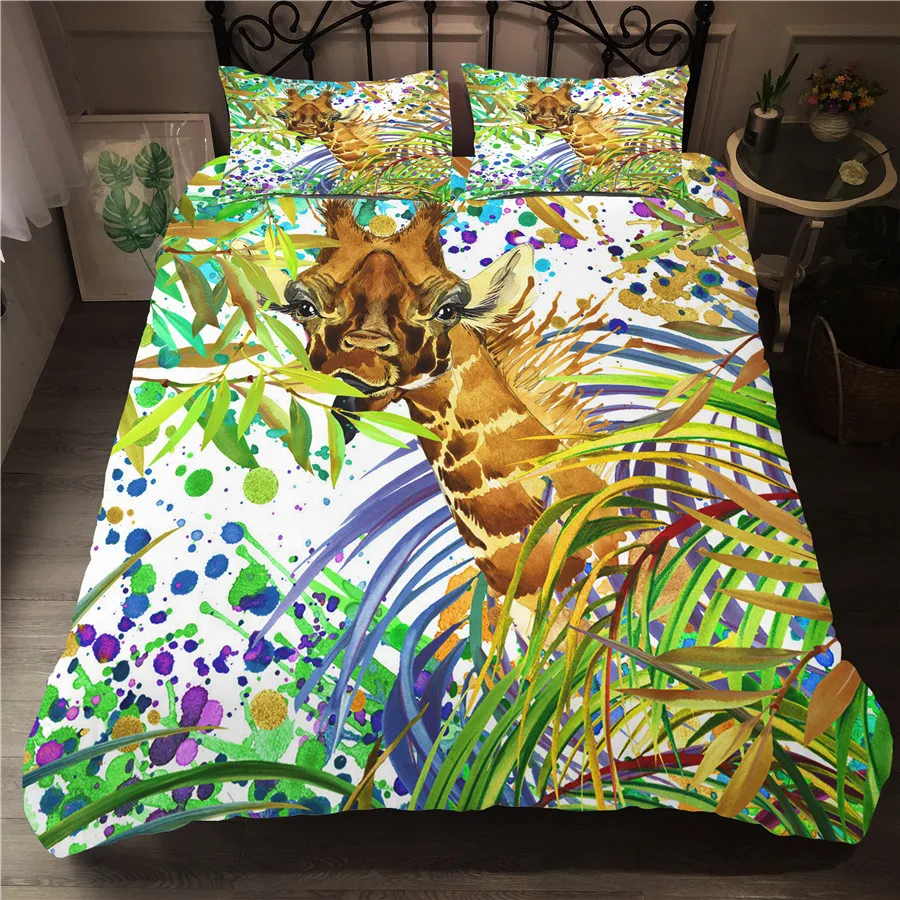 

A Bedding Set 3D Printed Duvet Cover Bed Set Cartoon Animal Giraffe Home Textiles for Adults Bedclothes with Pillowcase #CJL28