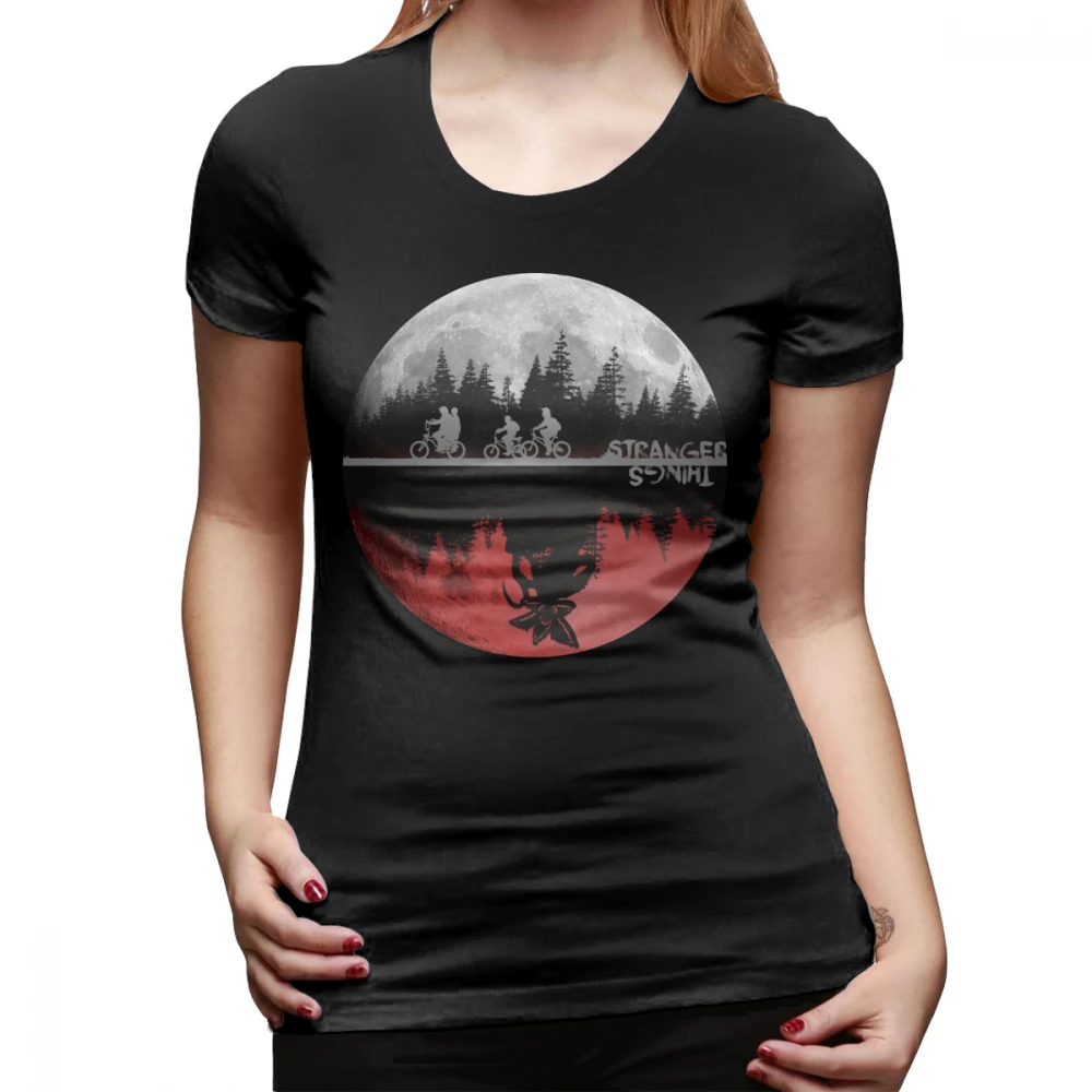 Футболка «Луна», футболка «странные вещи», черная графическая женская футболка с круглым вырезом, короткий рукав, большая уличная одежда, Хлопковая женская футболка - Цвет: Черный