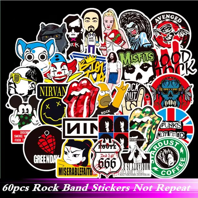 60pcs Pack Rock Band Music Anime Stickers Waterproof Motorcycle Skate Phone Guitar Laptop Motorcycle Suitcase Sticker Pegatinas Stickers Aliexpress