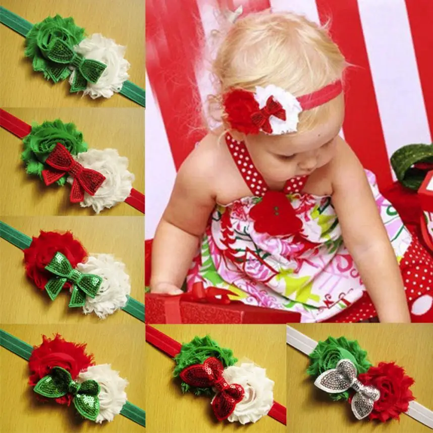 Детские эластичные цветочный Рождество повязка для волос Обувь для девочек для маленькой принцессы повязка на голову NO7