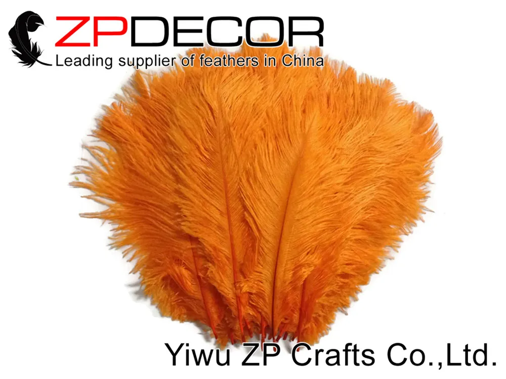 USA Ostrich Feathers, 10 Pieces - ORANGE Ostrich Plumes Dyed Drabs 6-82