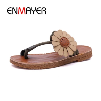 

ENMAYER Women Low Heels Sandals Shoes Women Size 34-40 Summer Flowers Open toe Casual Shoes Buckle strap Flats Sandals CR412