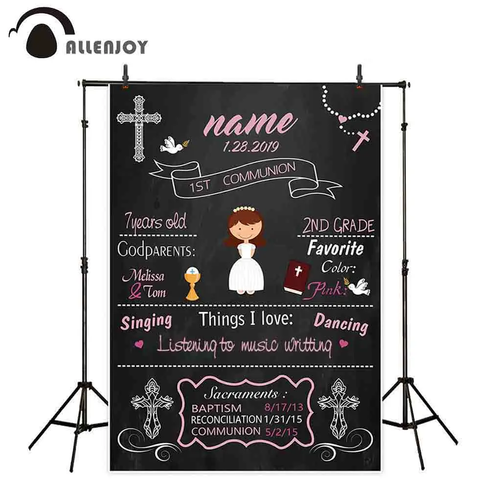 

Allenjoy girl first communion photography background pink custom blackboard personalized backdrop photobooth photophone fabric