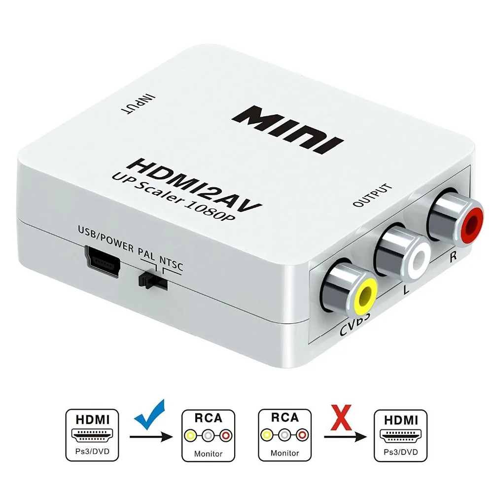 

New HDMI To AV Adapter Scaler HD Video Converter HDMI RCA AV / CVSB L / R Video 1080P HDMI2AV Support NTSC PAL