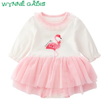 

Baby Girls Long Sleeve O Neck Cartoon Mesh Bodysuits Princess Party Tutu Newborn Kids Dress Christening Baptism Clothes