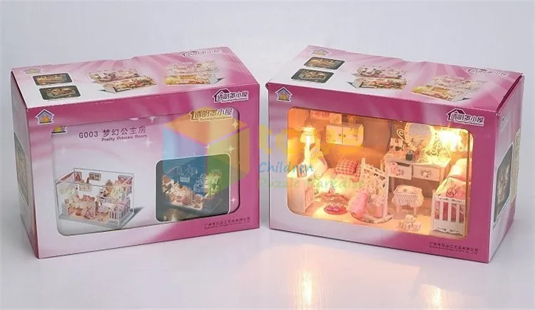 Миниатюрный DIY деревянный кукольный дом ручной работы розовый принцесса кукольный домик милый мебели Игрушки для девочек Стекло коробка с светодиодный огни подарок