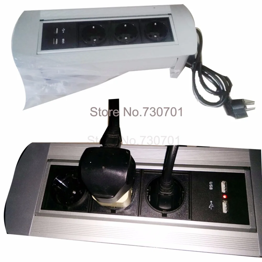 Manual flipping socket with 3 EU power and charge USB 50